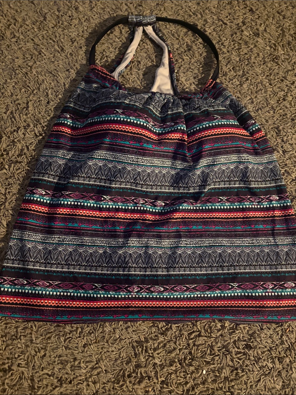 Kona Sol Multicolor Aztec Halter Swim Top in Navy, Teal & Pink